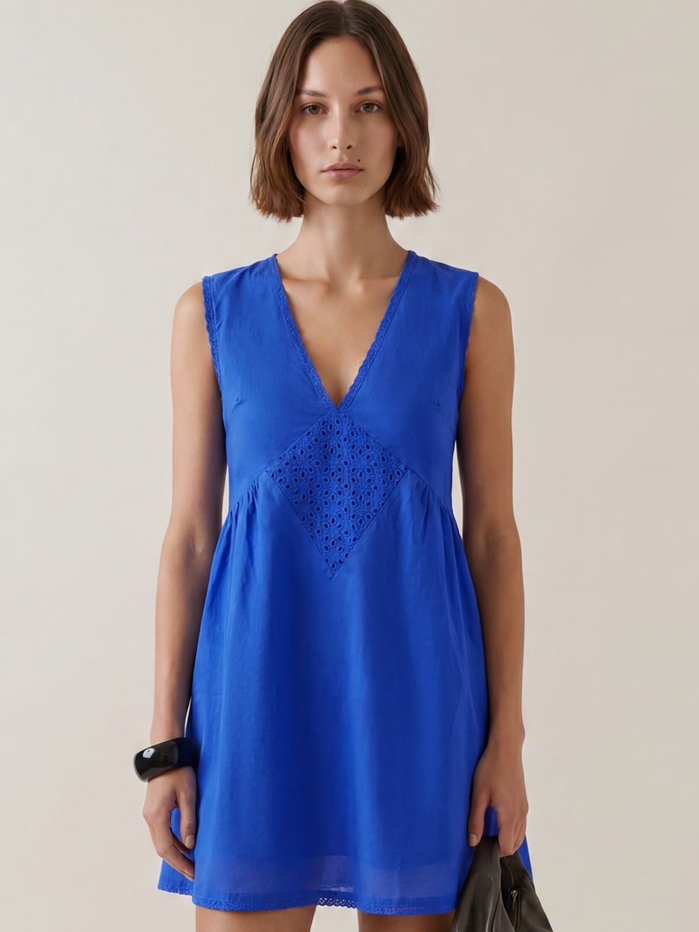 Sleeveless Cobalt Blue Gathered Waist Day Dress